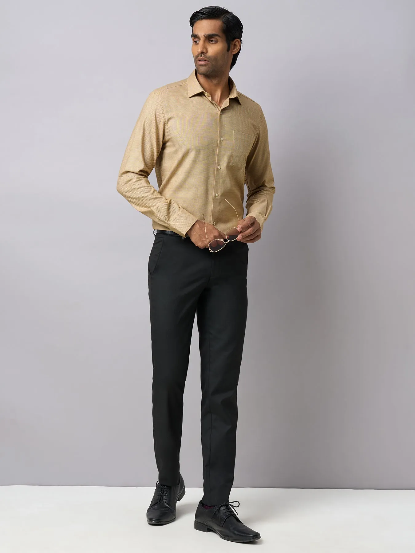 100% Cotton Khaki Dobby Slim Fit Full Sleeve Formal Shirt