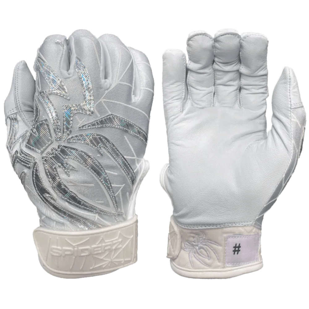 2022 Spiderz PRIZM Batting Gloves: White/Silver