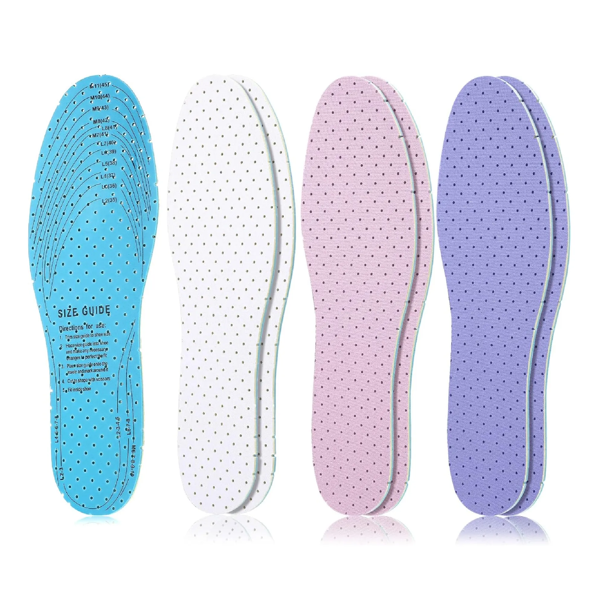 3 Pairs Breathable Shoe Insoles Inserts Ultra-Soft Cushioning Walking Comfort Insoles Double-Layer Latex Foam Perforated Insoles Replacement Insoles for Men 7-11 Woman 2-8 (White, Pink, Purple)