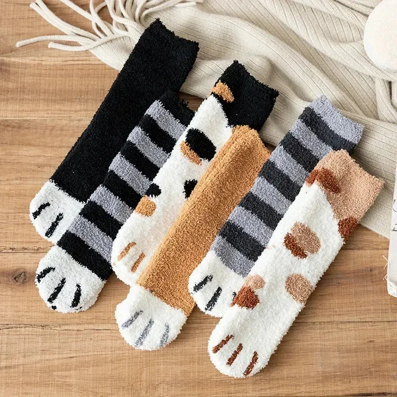 3 Pairs Women's Animal Paw Stripe Sock