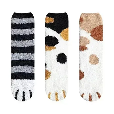 3 Pairs Women's Animal Paw Stripe Sock