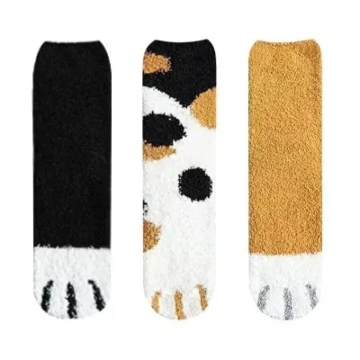 3 Pairs Women's Animal Paw Stripe Sock