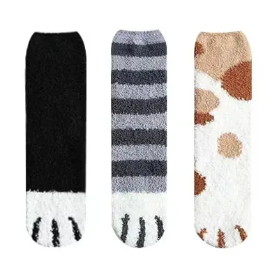 3 Pairs Women's Animal Paw Stripe Sock