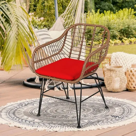 3 Pcs Patio Rattan Bistro Set with Cushion-Red