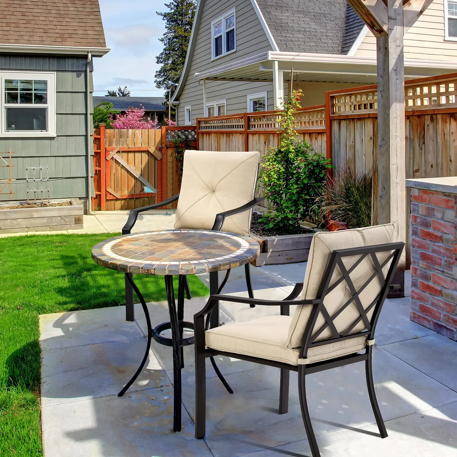 4-Piece Patio Dining Chairs, No Assembly Needs, Cushioned Armchairs with Anti-Rust Steel Frame