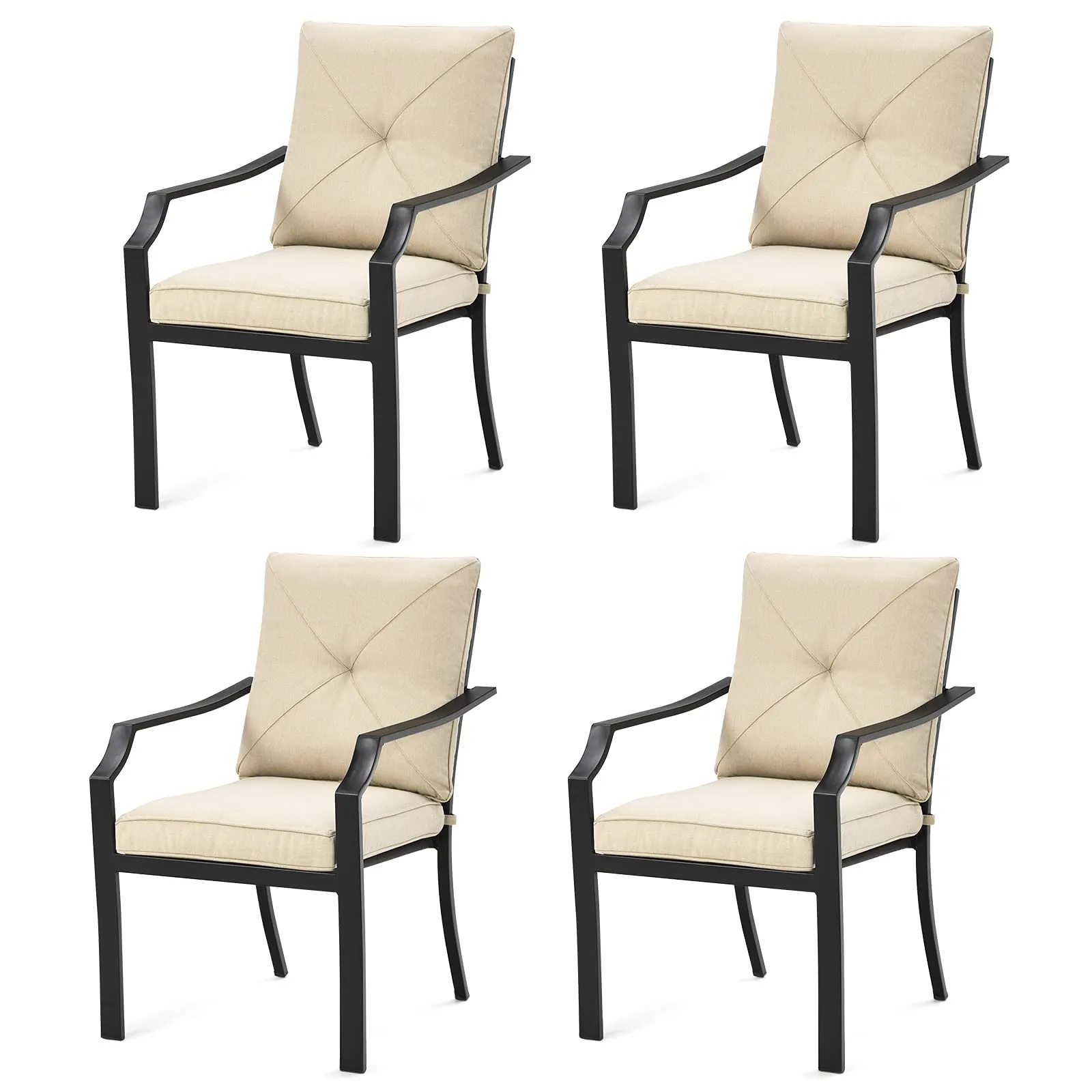 4-Piece Patio Dining Chairs, No Assembly Needs, Cushioned Armchairs with Anti-Rust Steel Frame