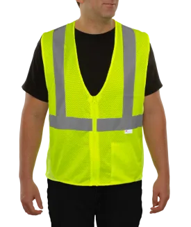 581ETLM Economy Safety Vest: Hi-Vis Vest: Zippered Mesh: ANSI 2