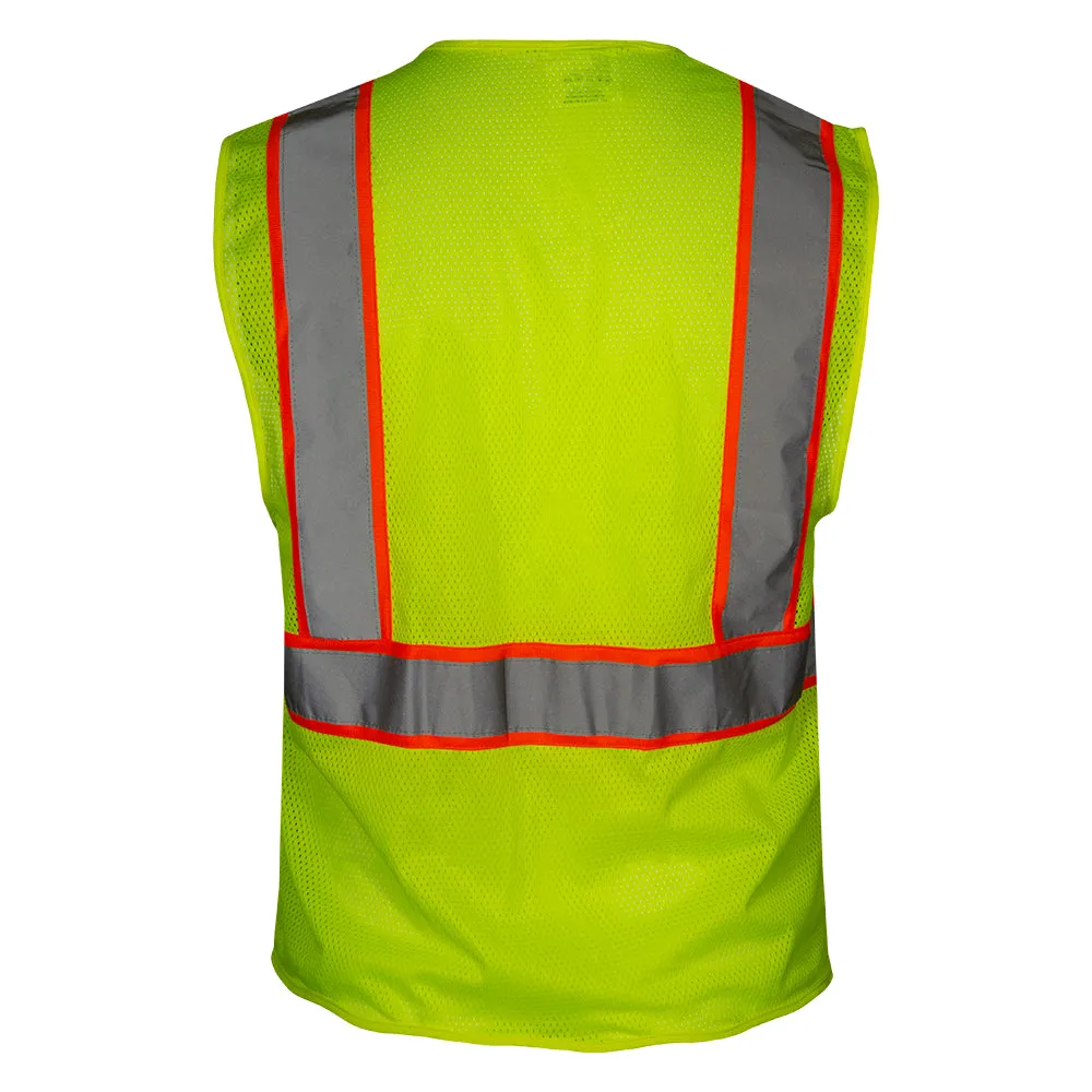 586ETLM Economy Safety Vest: Hi-Vis Lime Vest: Zip Mesh Contrasting Tape: ANSI 2