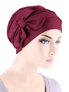 Bamboo Pleated Bow Cap Burgundy