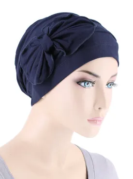 Bamboo Pleated Bow Cap Navy Blue