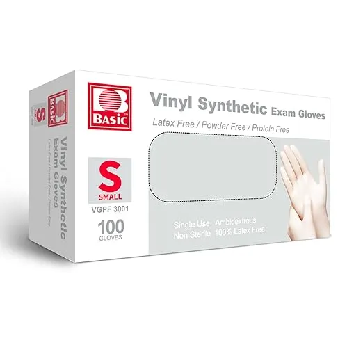 Basic Vinyl Synthetic Gloves Powder Free Small 100ct Vgpf3001