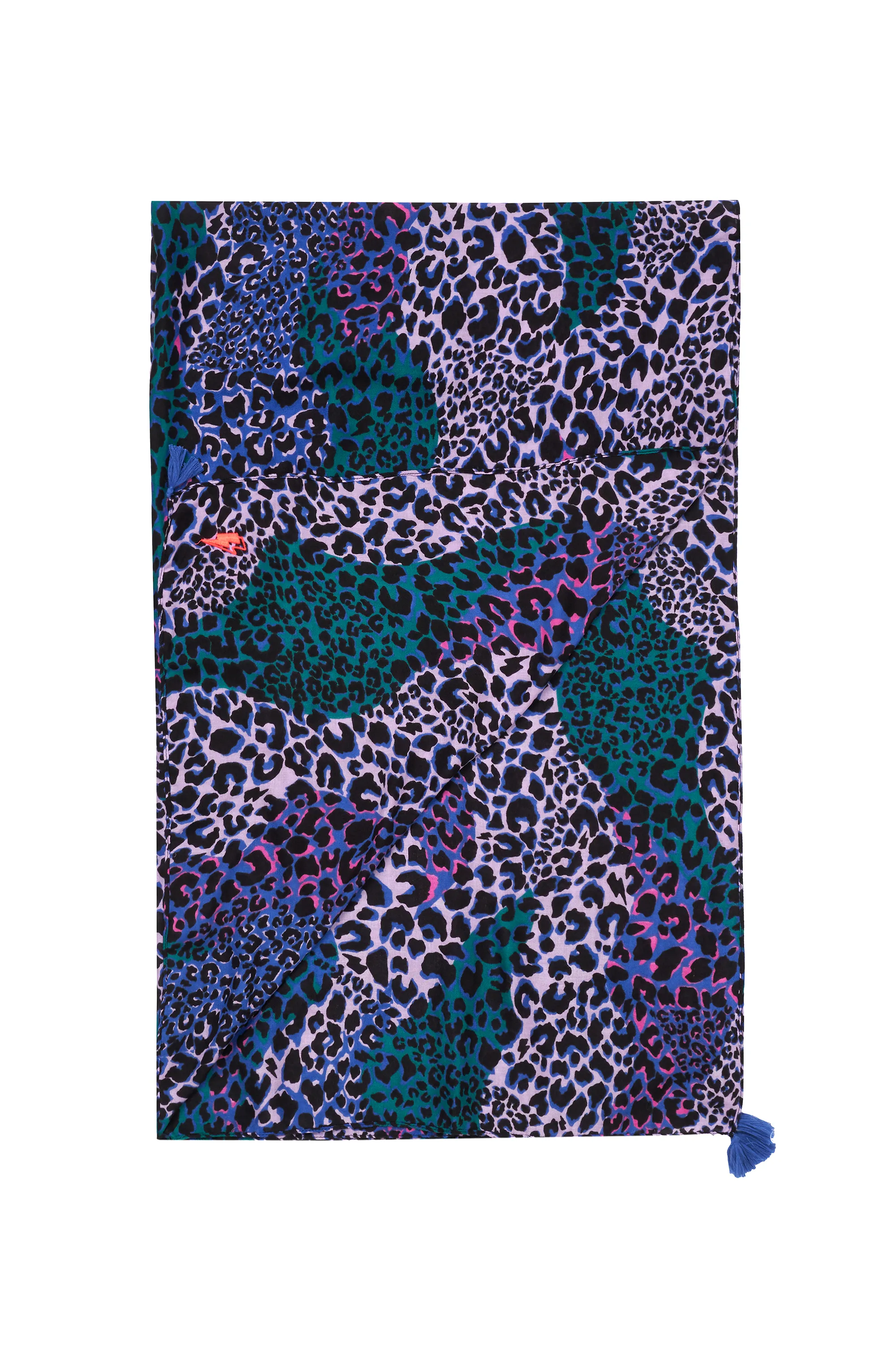 Blue with Green and Lilac Spliced Leopard Charity Super Scarf