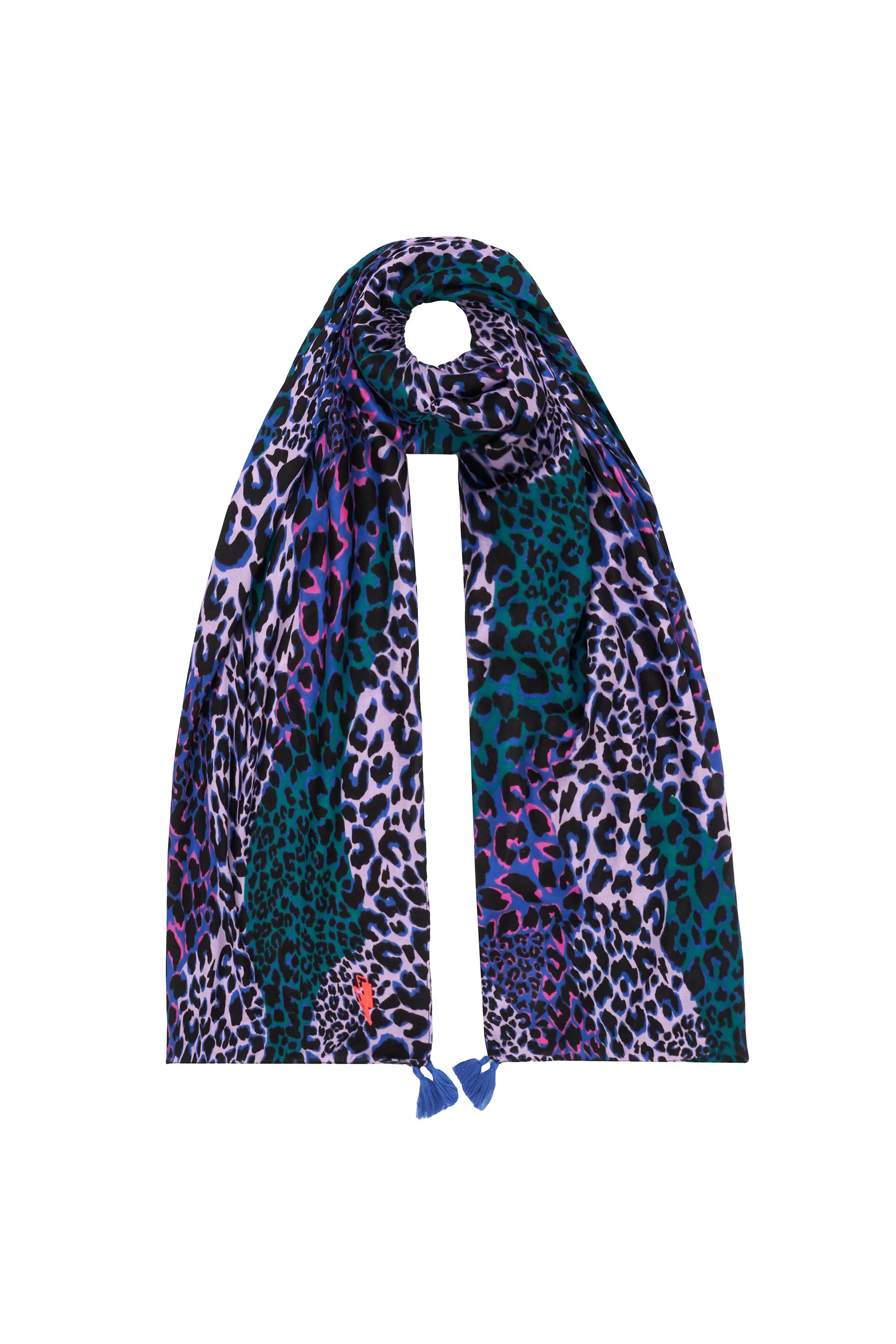 Blue with Green and Lilac Spliced Leopard Charity Super Scarf