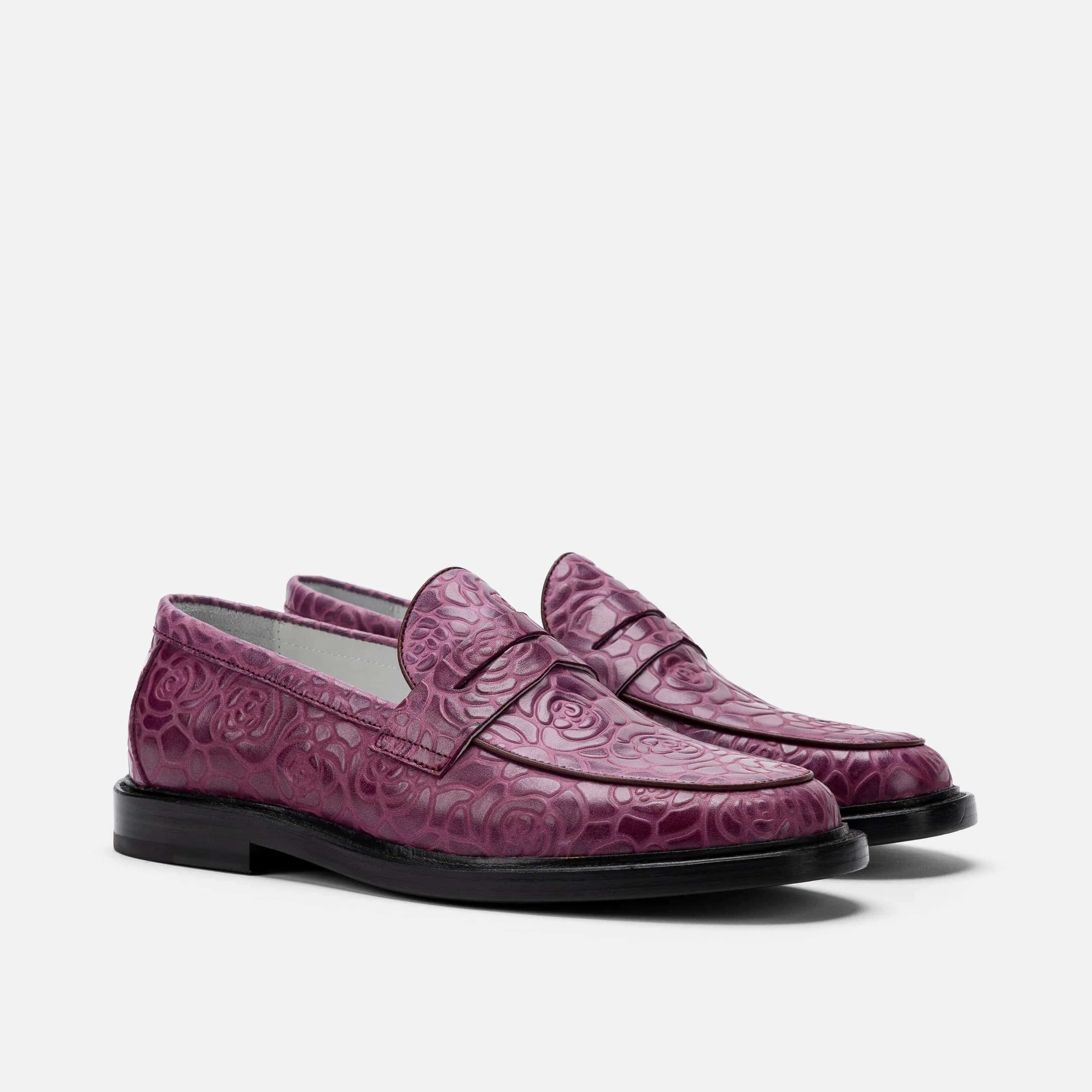 Calum Grape Floral Leather Penny Loafers