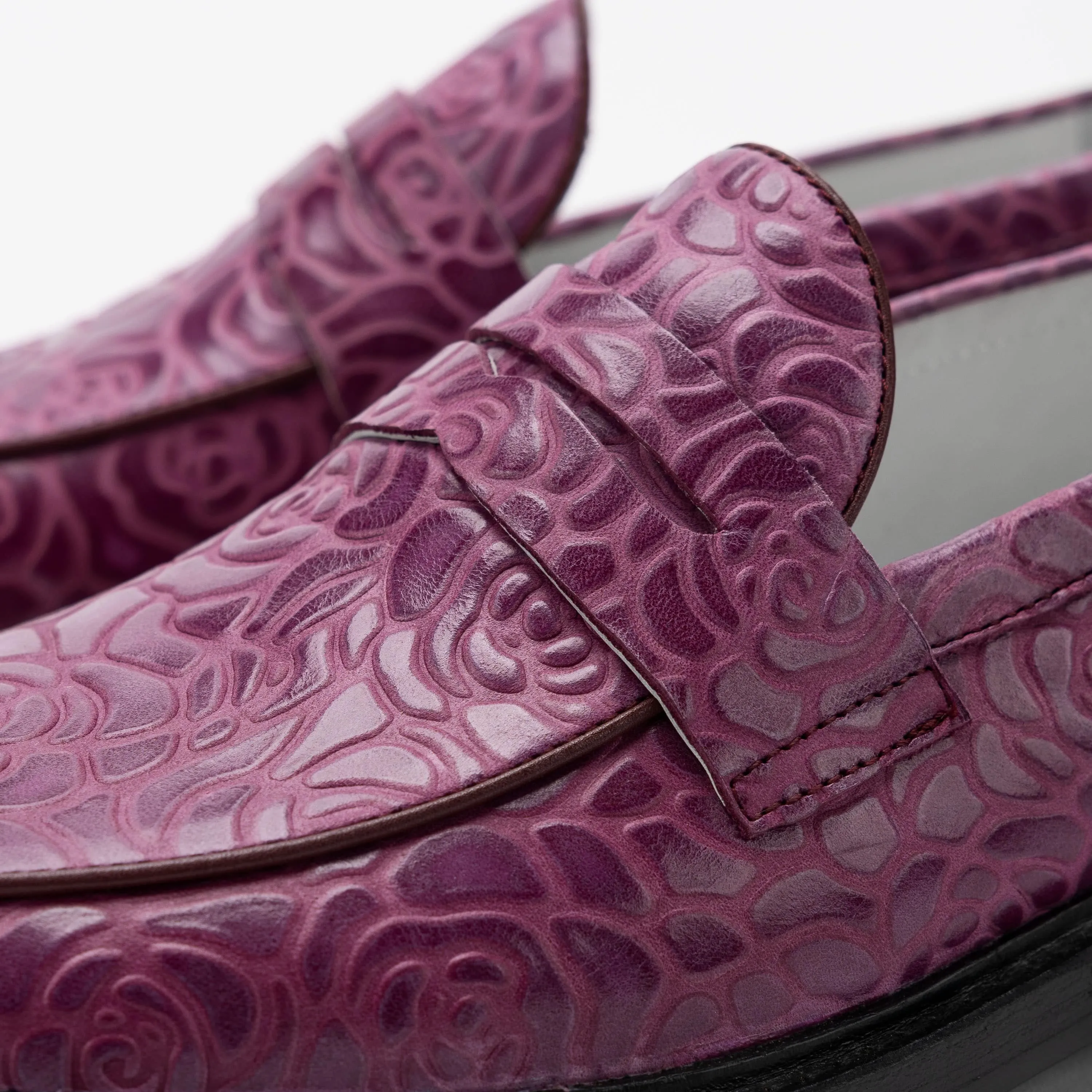 Calum Grape Floral Leather Penny Loafers