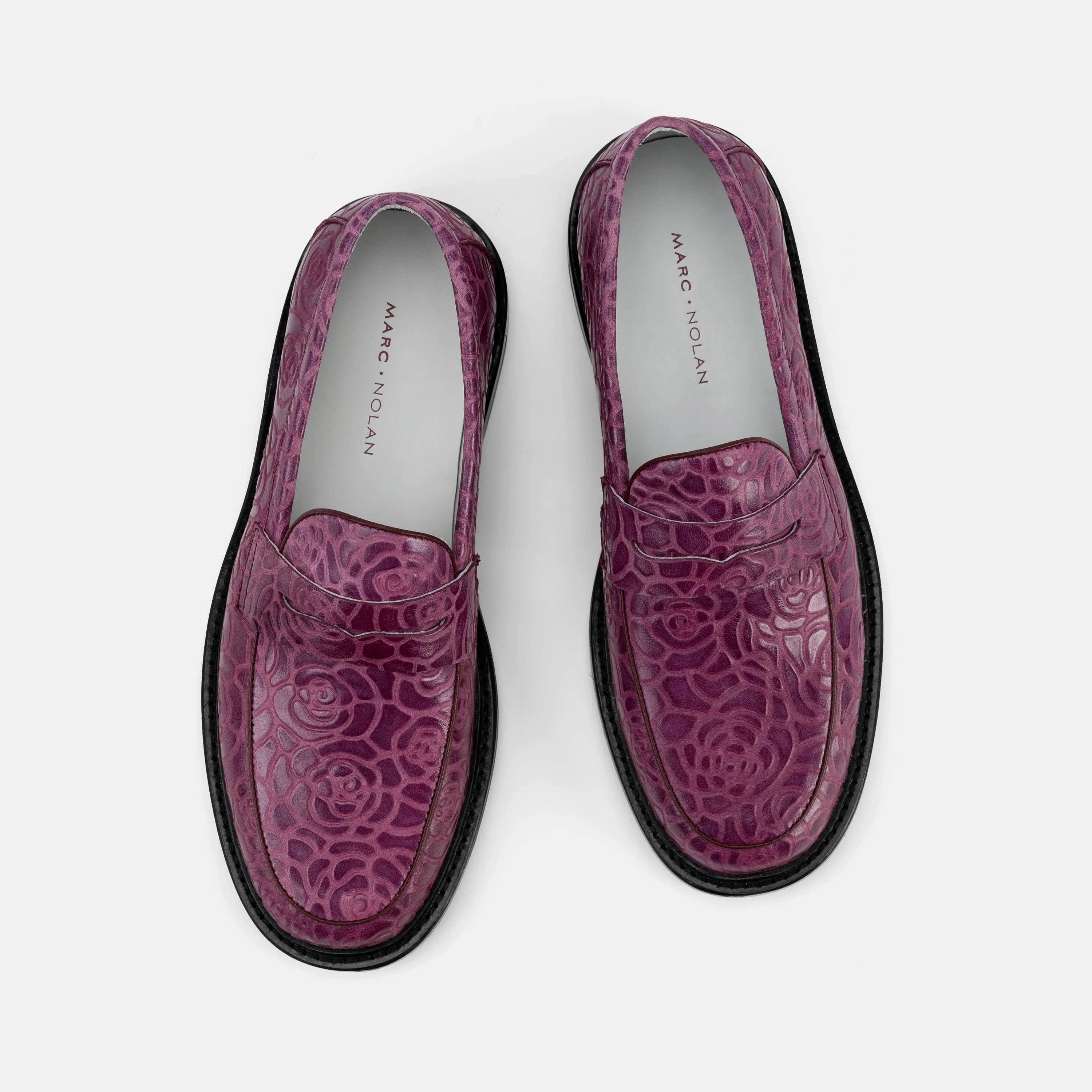 Calum Grape Floral Leather Penny Loafers