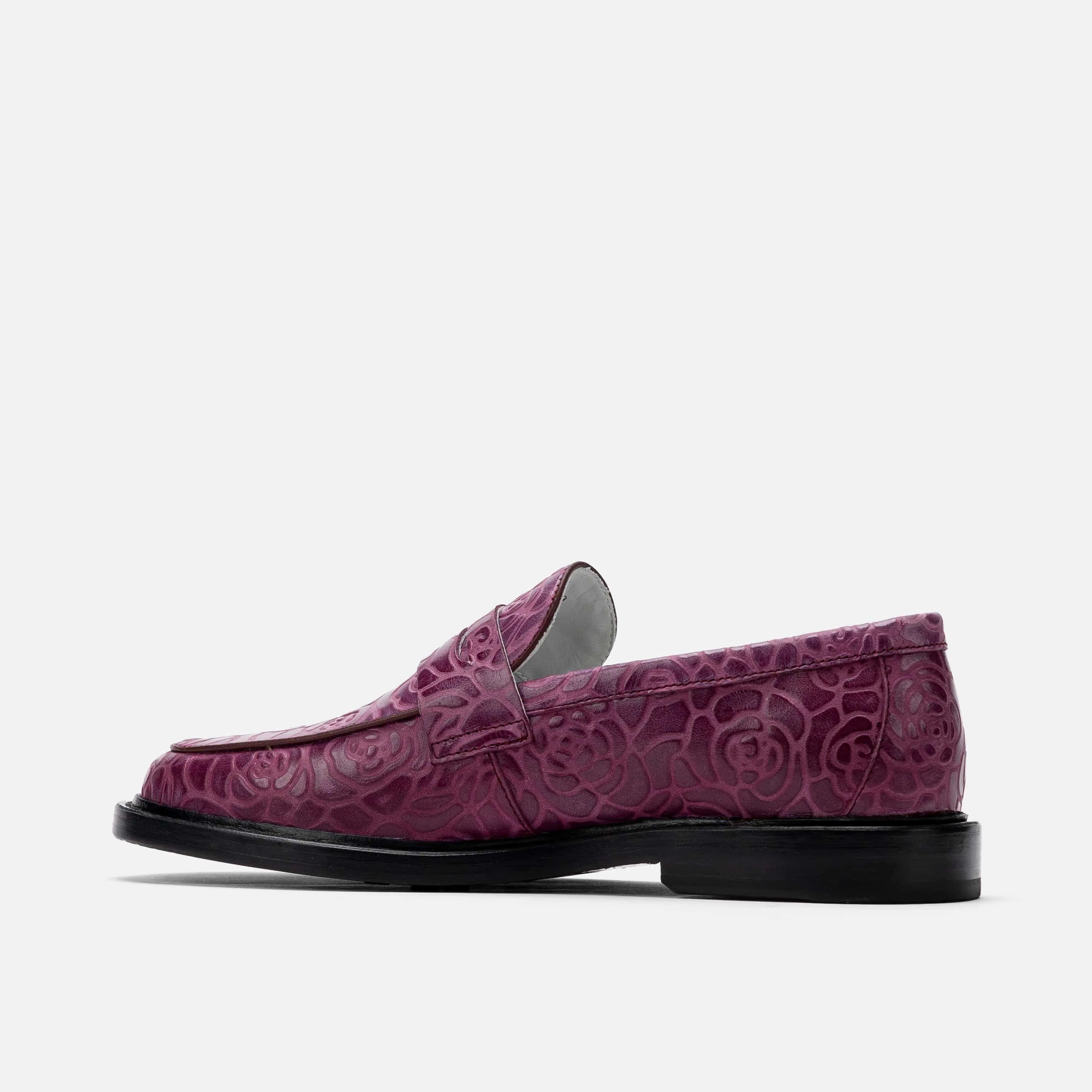 Calum Grape Floral Leather Penny Loafers