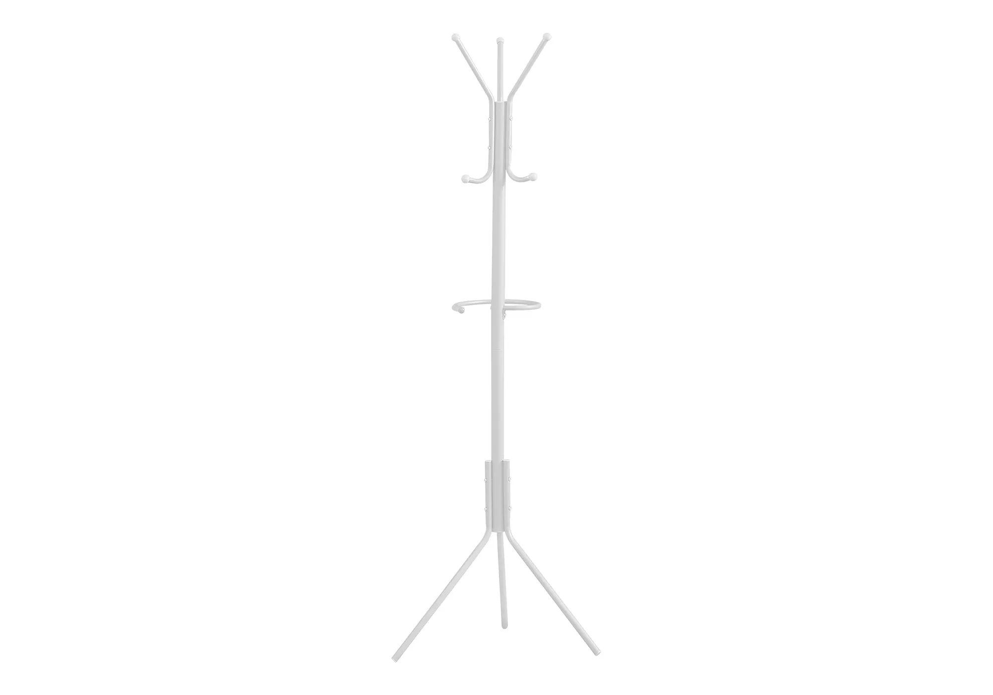 Coat Rack, Hall Tree, Free Standing, Hanging Bar, 6 Hooks, Entryway, 68"h, Bedroom, White Metal, Contemporary, Modern