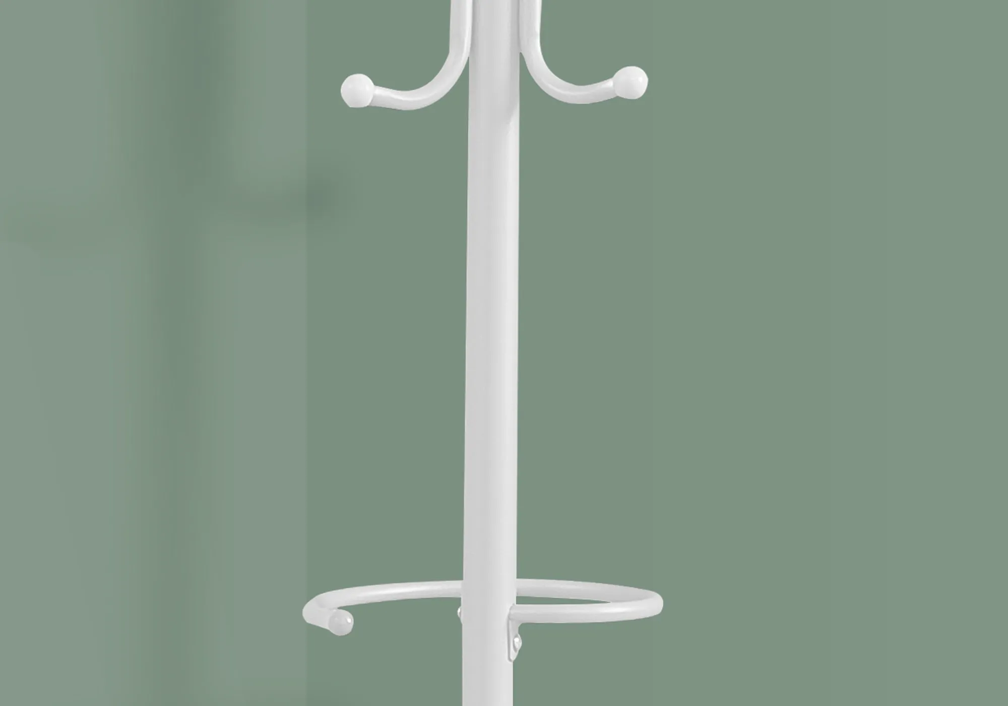 Coat Rack, Hall Tree, Free Standing, Hanging Bar, 6 Hooks, Entryway, 68"h, Bedroom, White Metal, Contemporary, Modern