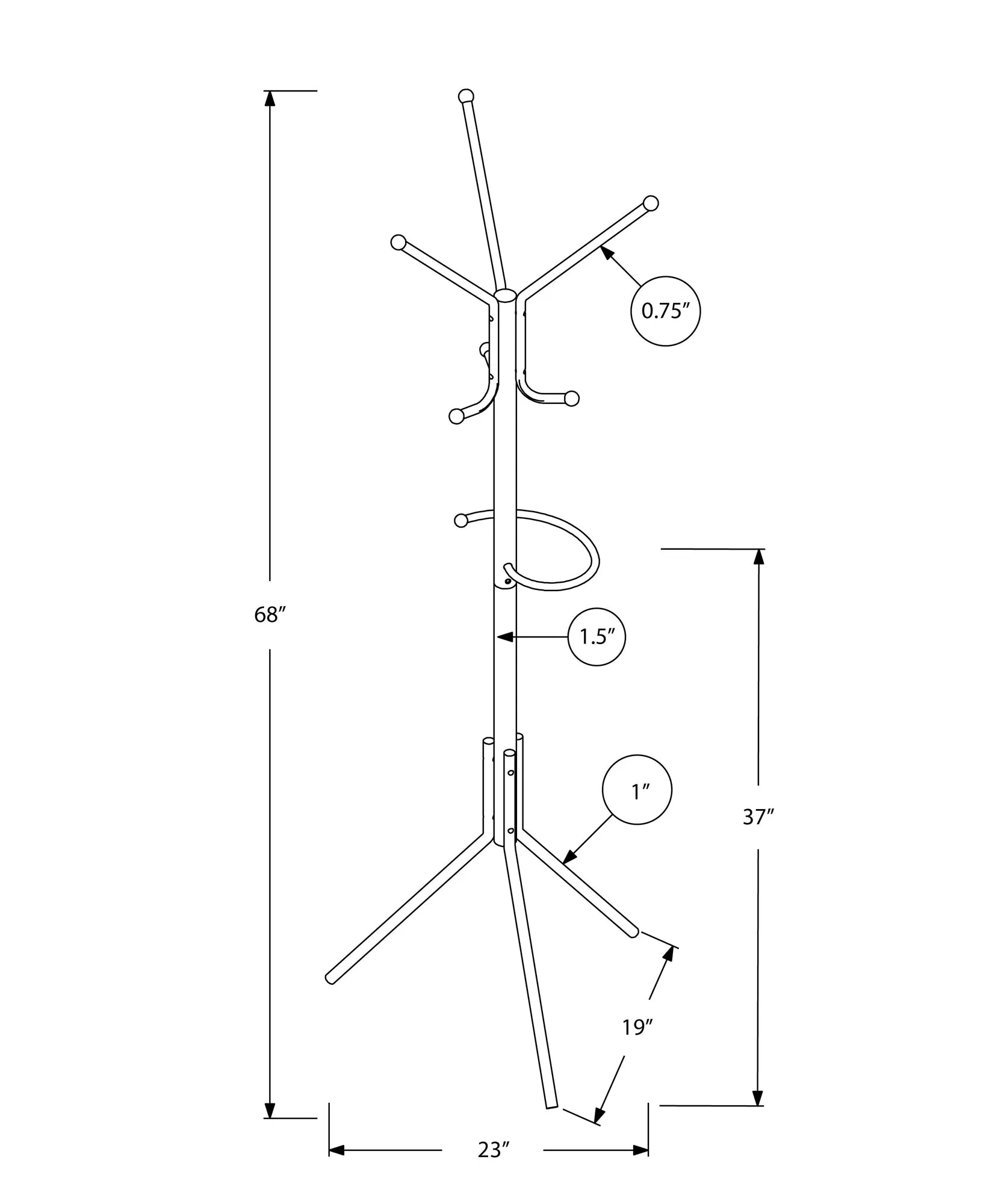 Coat Rack, Hall Tree, Free Standing, Hanging Bar, 6 Hooks, Entryway, 68"h, Bedroom, White Metal, Contemporary, Modern