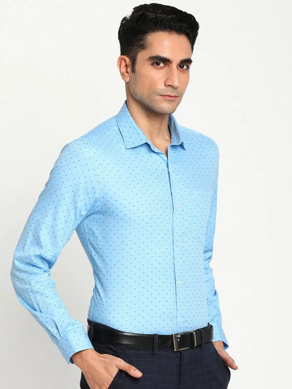 Cotton Sky Blue Slim Fit Self Design Formal Shirt