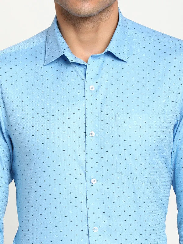 Cotton Sky Blue Slim Fit Self Design Formal Shirt