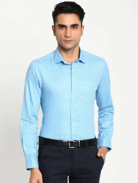 Cotton Sky Blue Slim Fit Self Design Formal Shirt