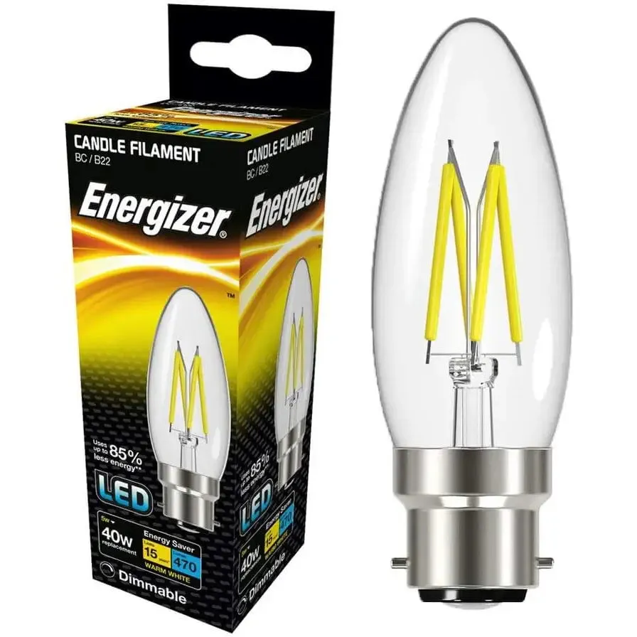 Energizer LED Candle Filament 5W = 40W BC / B22 Warm White Bulb (Dimmable)