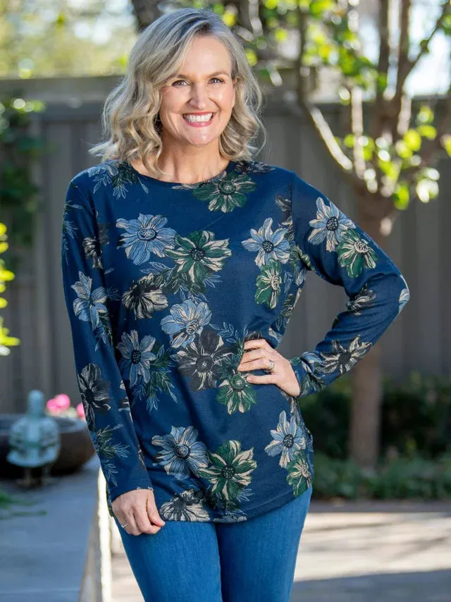 Equinox - Long Sleeve Top Navy Floral