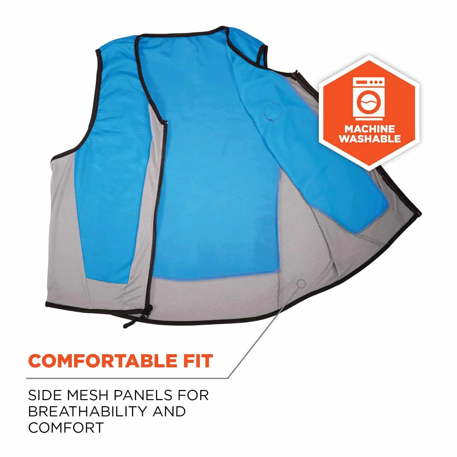 Ergodyne 12695 6667 XL Blue Wet Evaporative Cooling Vest - PVA - Zipper