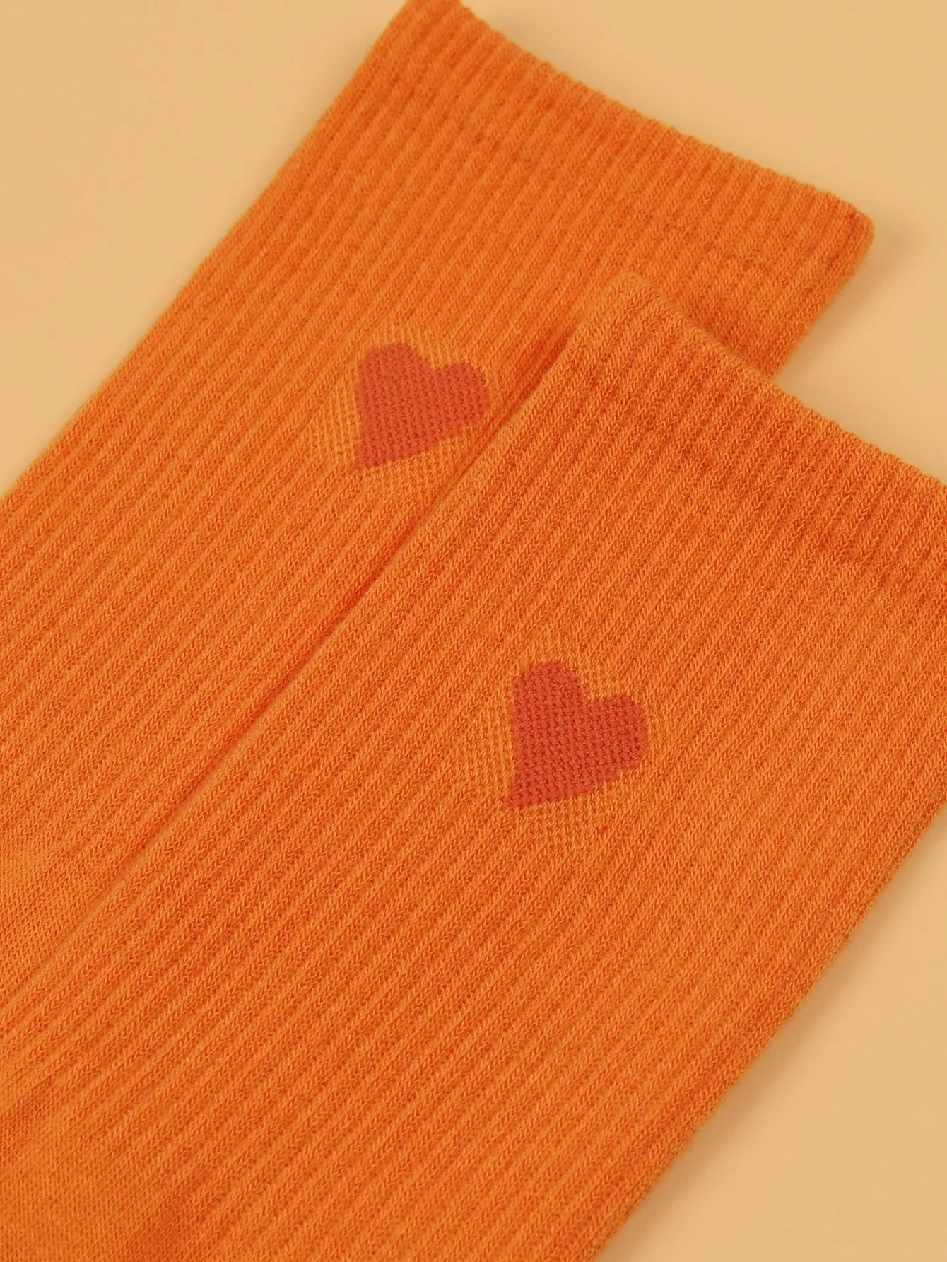 Heart Orange Crew Socks for Women Plain Socks Cozy Socks Fashion Socks