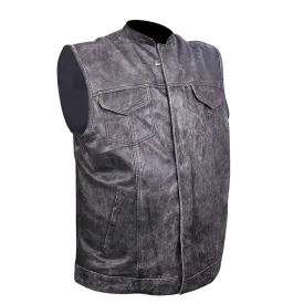 HMM914DG Distressed Gray Motorcycle Club Leather Vest