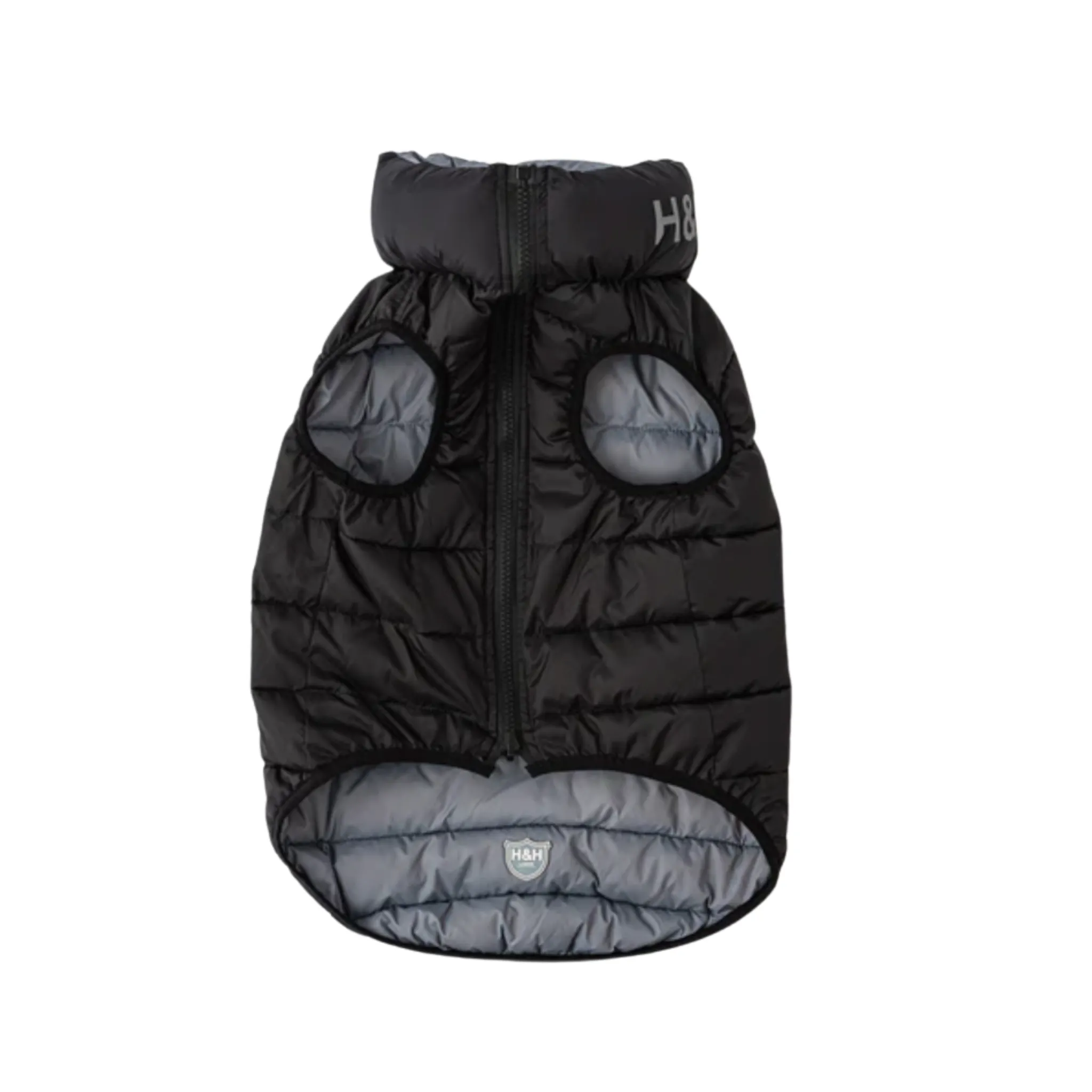 Hugo & Hudson Dog Puffer Jacket Reversible Black & Grey