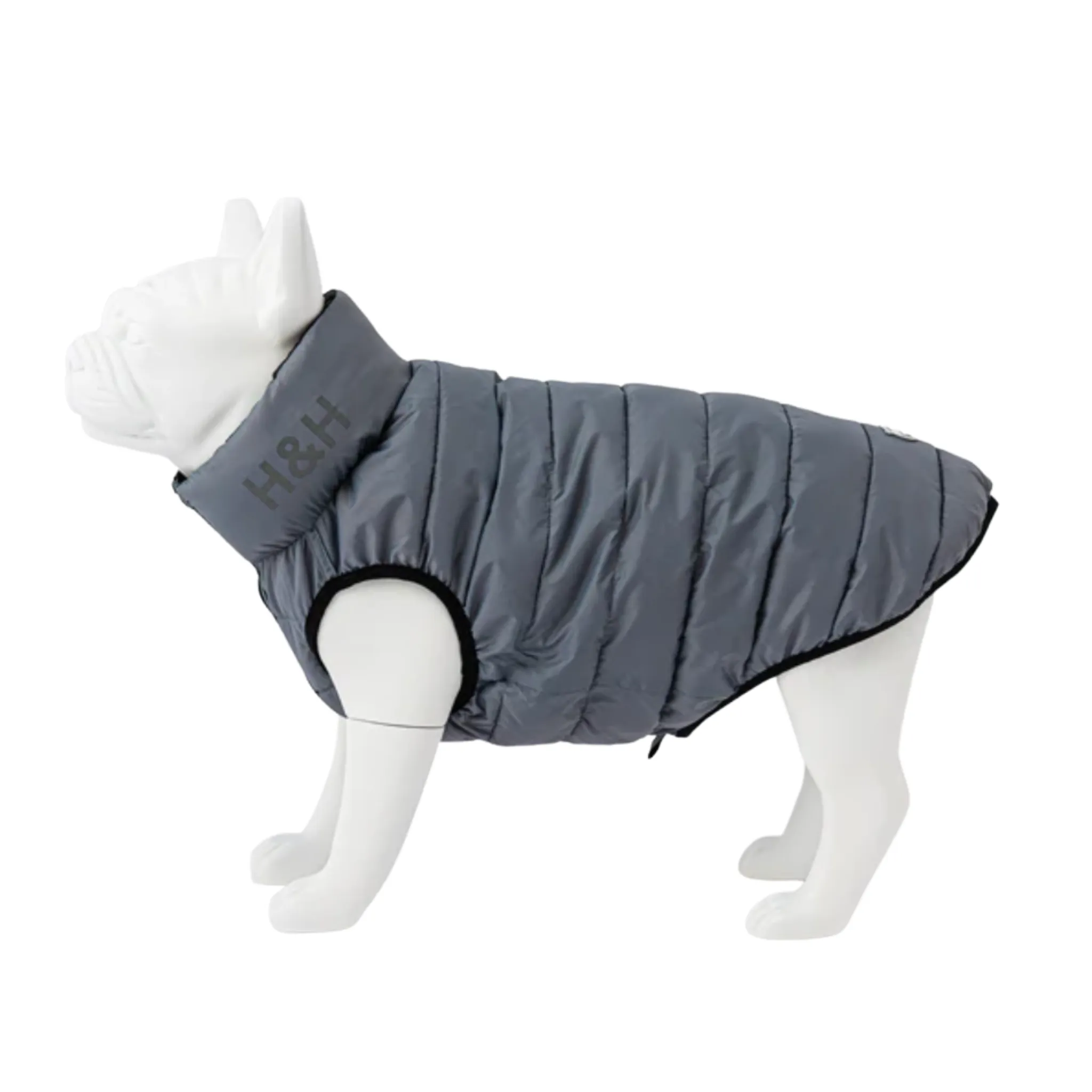 Hugo & Hudson Dog Puffer Jacket Reversible Black & Grey