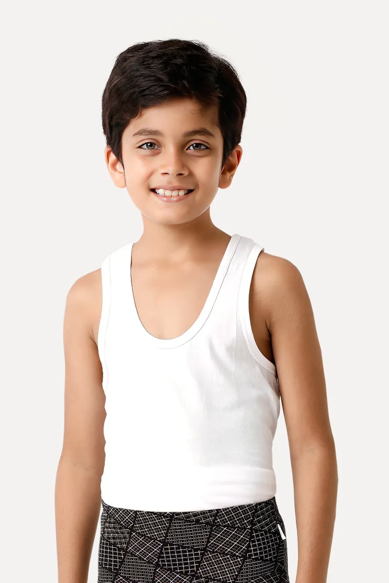 Junior Kings - 100% Cotton White RN Banian For Kids | Uathayam