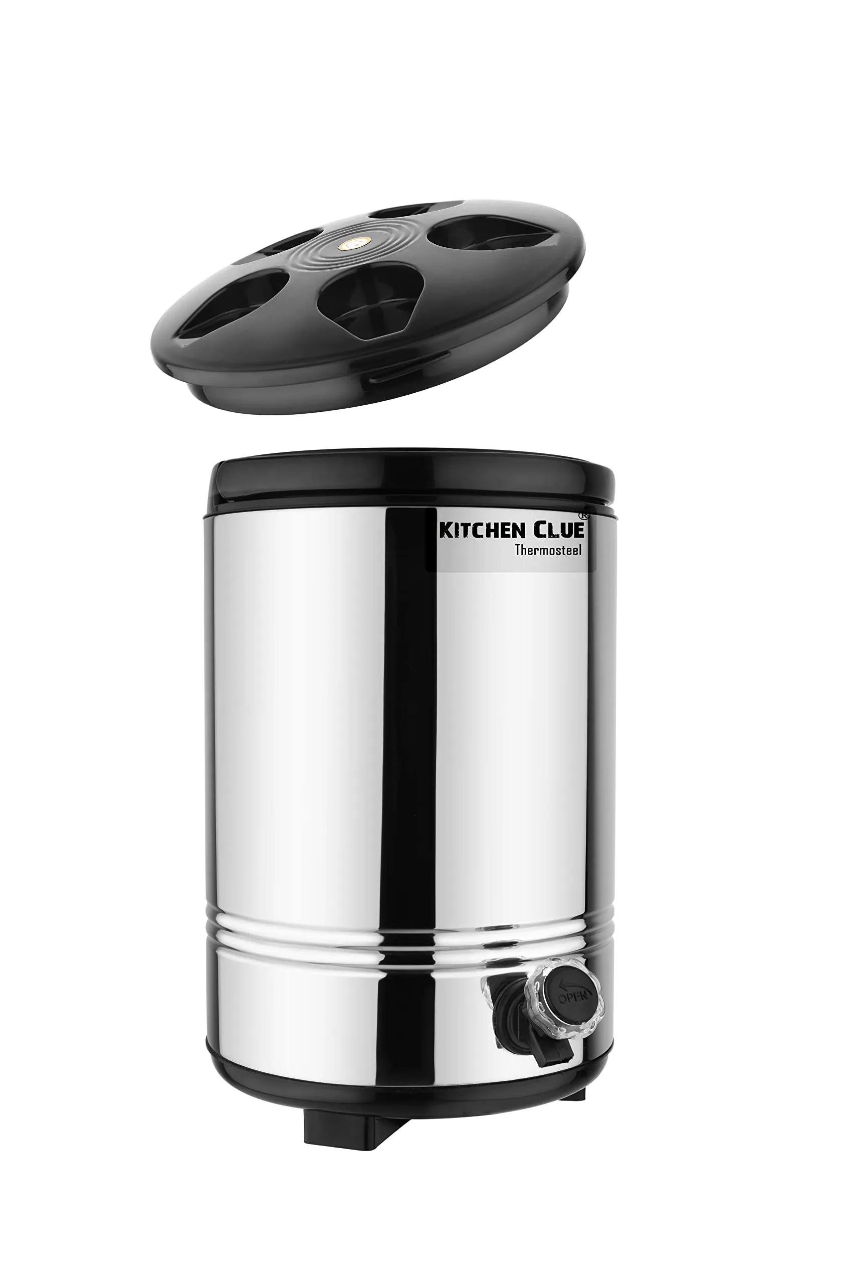 KITCHEN CLUE 100% Food Safe Stainless Steel Water Dispenser for Office Home Kitchen, Hot and Cold Water Jug 10 Liters, Silver, Double Walled PUF Insulated Vaccum Thermos/Hot Tea Flask for Winters