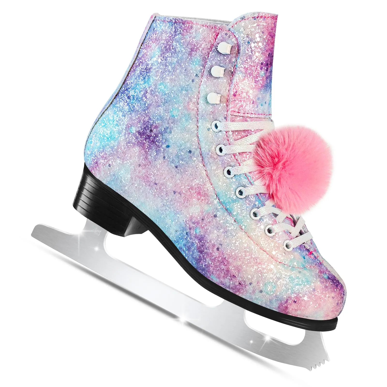 LEVYTEMP Women's/Girls Figure Ice Skates - Youth Purple Glitter Figure Skating Shoes with Two Insoles - Comfortable, Safe Indoor Outdoor Rink Size US 5