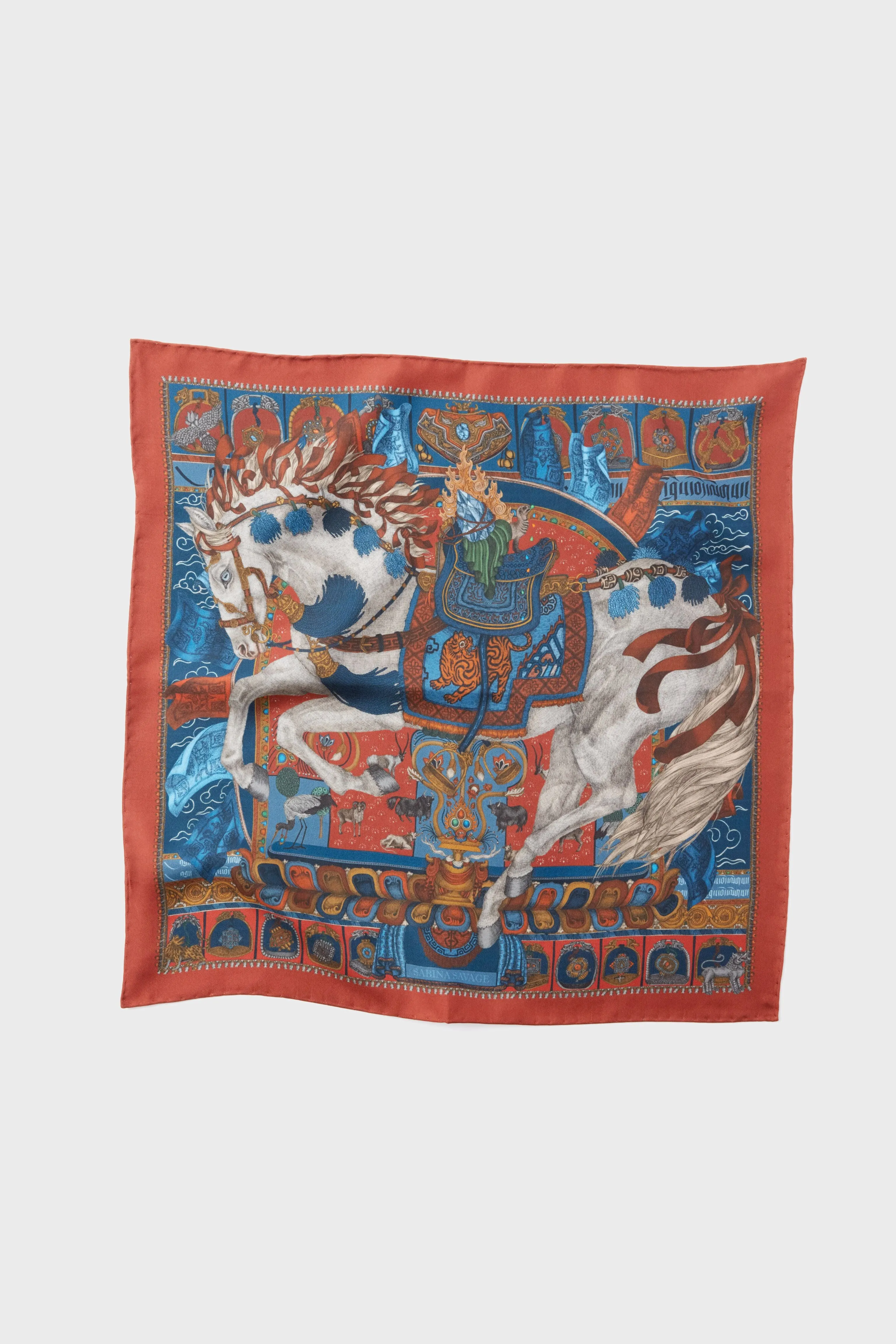 Madder Sky The Wind Horse Small Silk Scarf