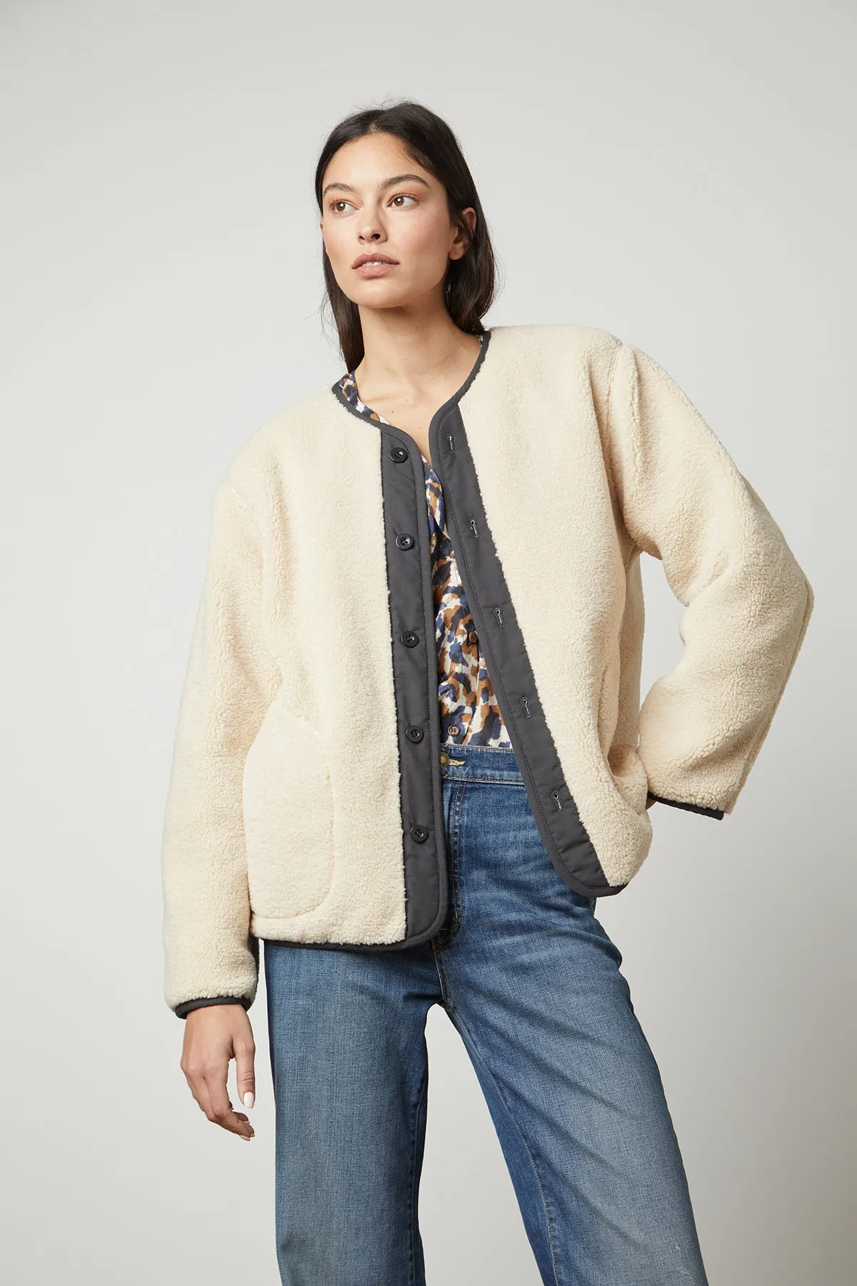 MARISSA REVERSIBLE QUILTED SHERPA JACKET