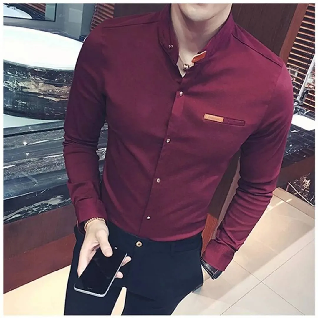 Maroon Solid Cotton Slim Fit Casual Shirt