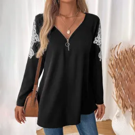 METAVERSMALL new women's lace splicing long-sleeved T-shirt versatile and comfortable 2025 classic women's top