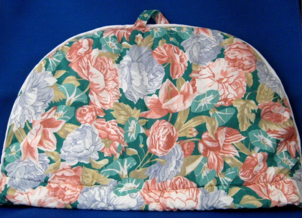 Padded Tea Cozy Teal Coral Blue Floral Large England 1970s