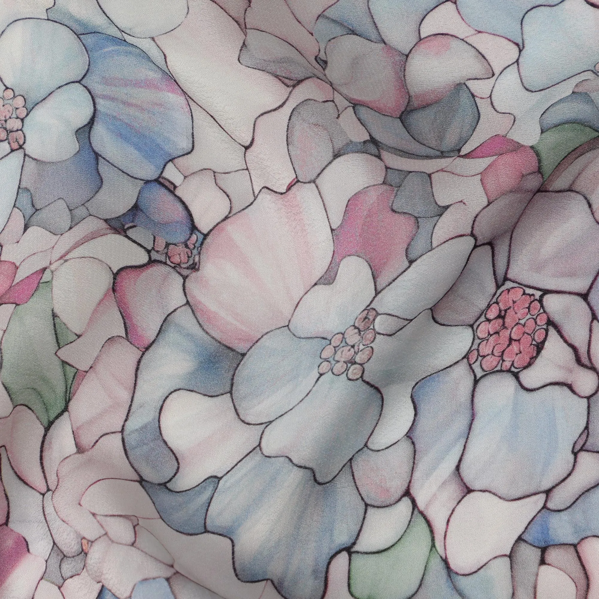 Pastel White Viscose Digital Printed Fabric with Floral Design, 110 cm Width-D21306