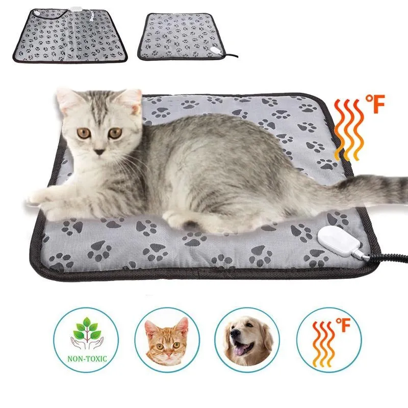 Pet Electric Heating Pad Cat Mat Adjustable Temperature Footprints Pattern