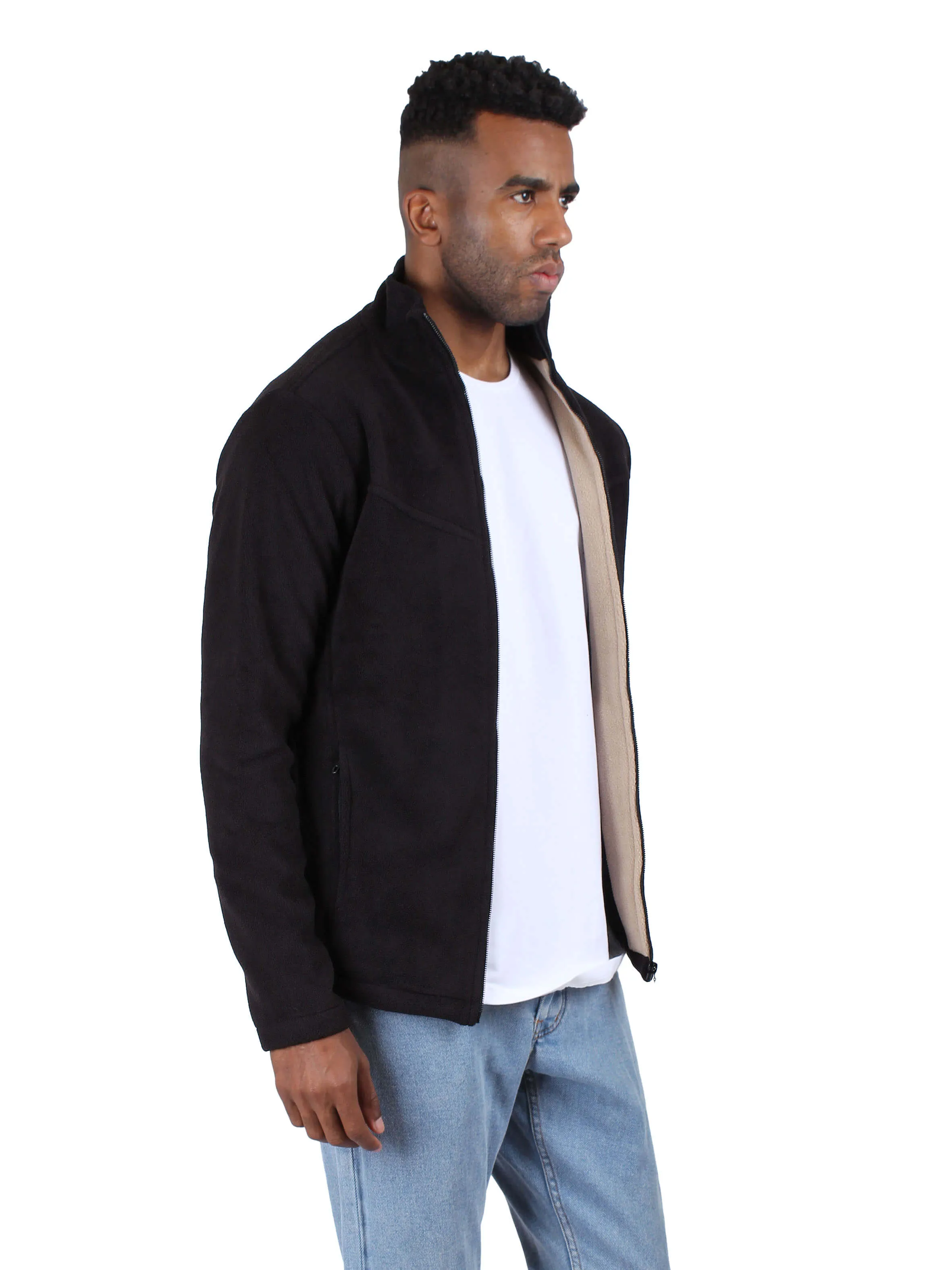 Polar Fleece Jacket Full Zip - Men - Black x Beige