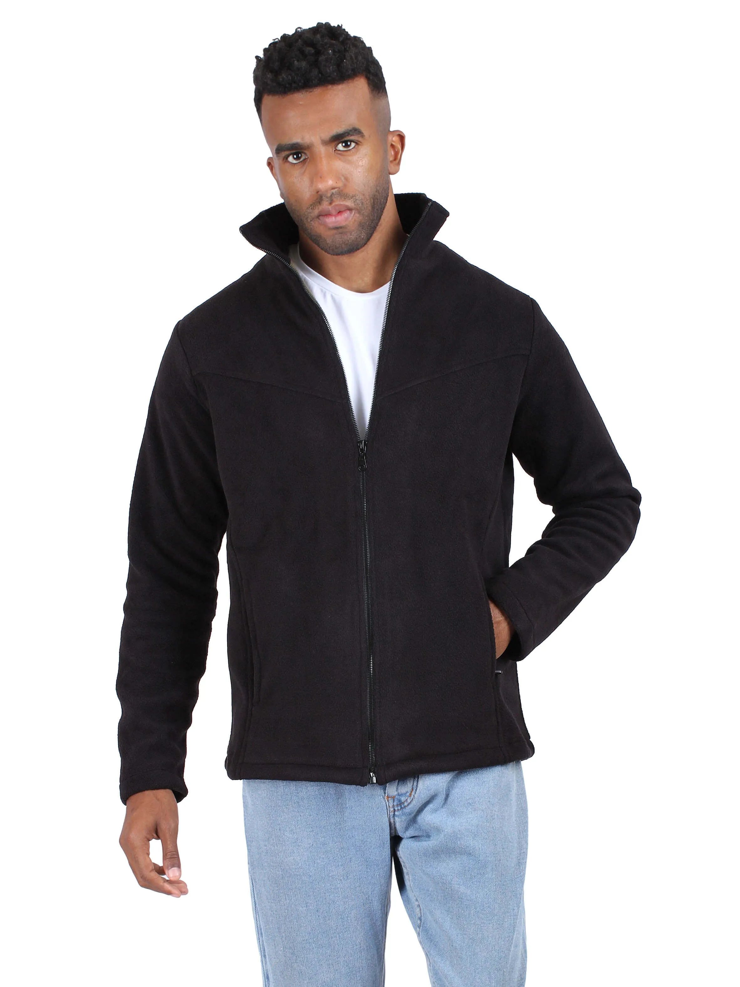 Polar Fleece Jacket Full Zip - Men - Black x Beige