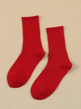 Red Plain Crew Socks for Women Solid Socks Cozy Socks Fashion Socks