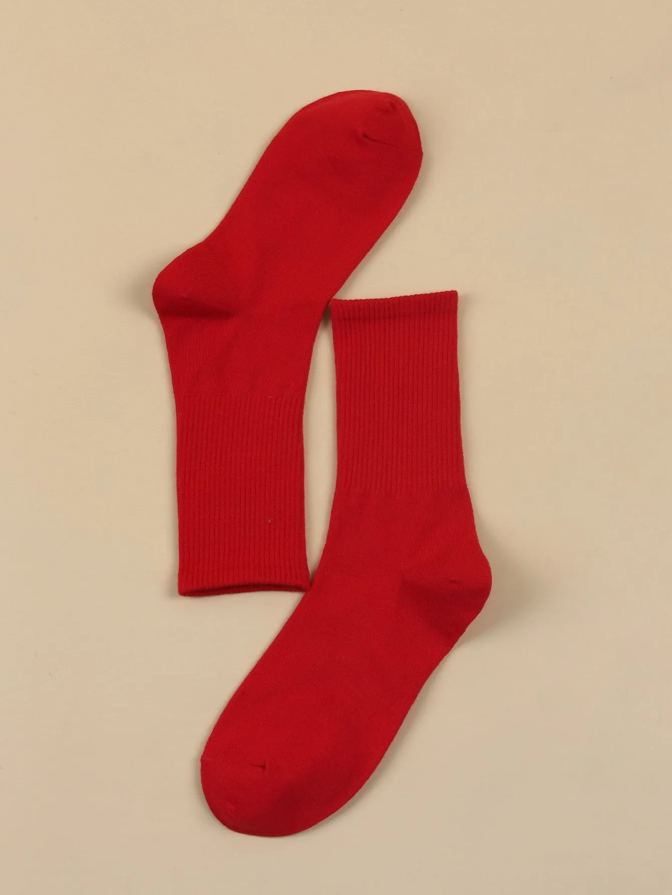 Red Plain Crew Socks for Women Solid Socks Cozy Socks Fashion Socks