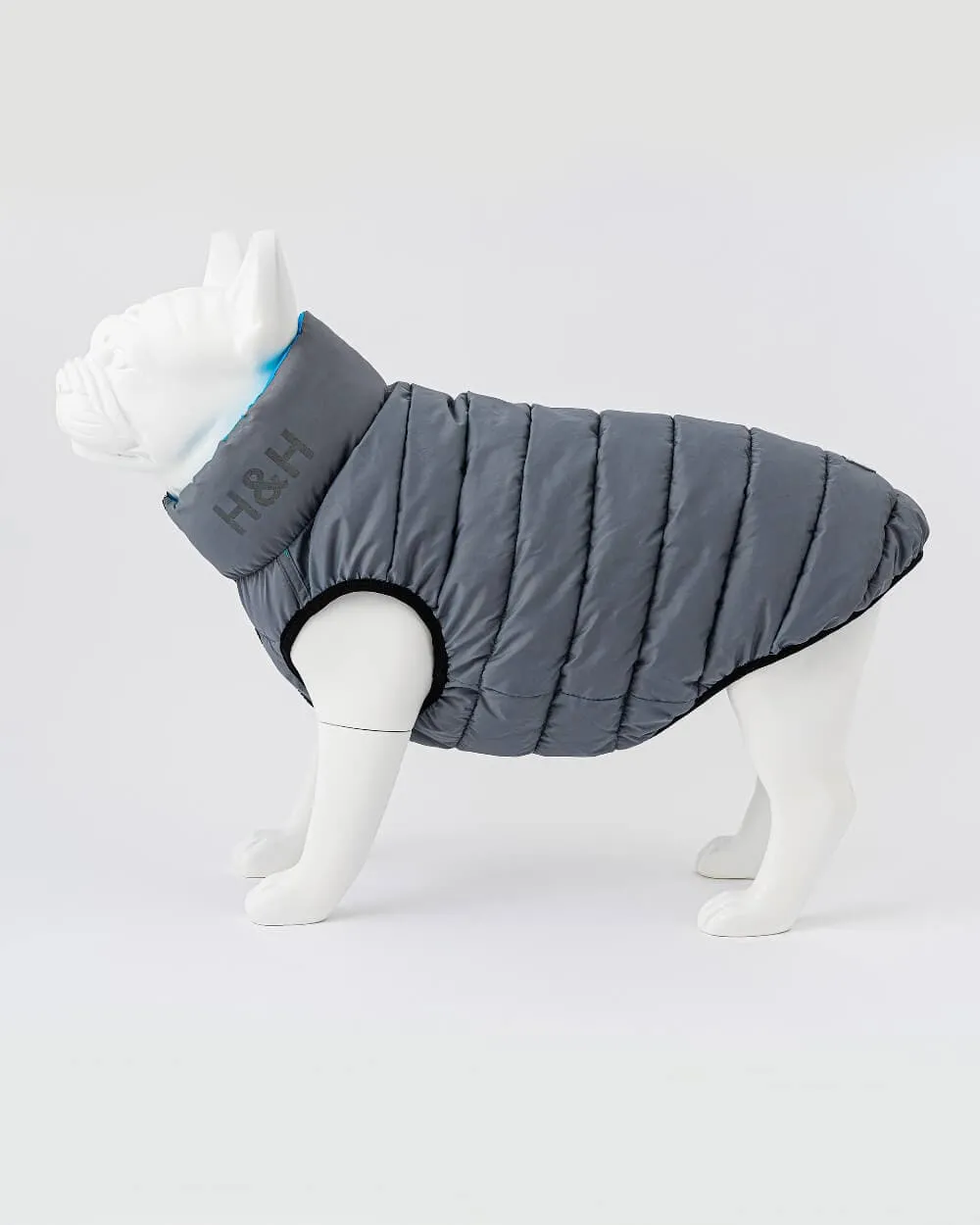 Reversible Dog Puffer Jacket - Light Blue and Grey