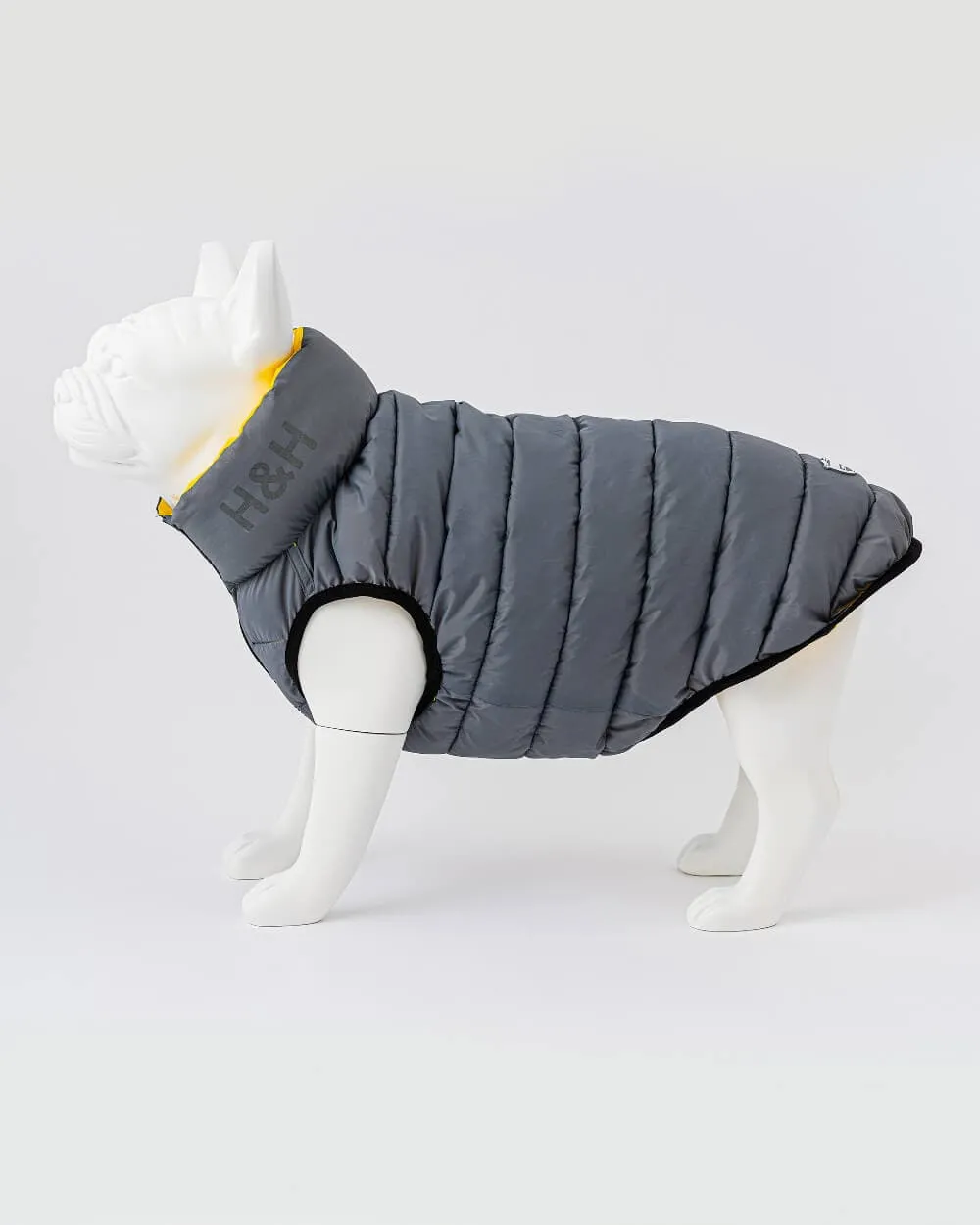 Reversible Dog Puffer Jacket - Yellow and Grey